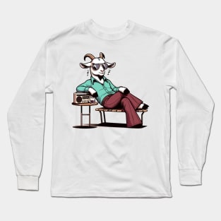 70s goat relaxing with vintage radio Long Sleeve T-Shirt